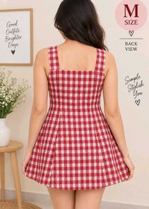Red Checkered Sleeveless Mini Dress