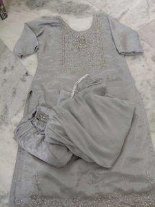 Elegant Grey Embroidered Kurta Set
