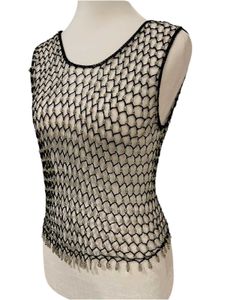 Sheer Black Mesh &amp; Silver Beaded Tank Top
