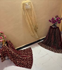 Embroidered Velvet Lehenga Choli Set