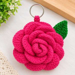 Handmade Crochet Rose Keychain