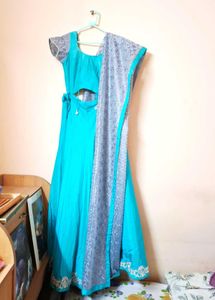 Beautiful Cyan &amp; Grey Lehenga Choli