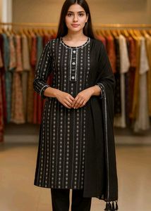 Black & White Striped Kurti Set