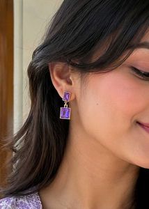 Elegant Purple Gemstone Drop Earrings