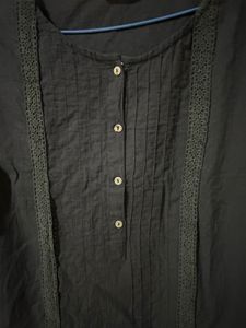 Black Straight Kurti with Front Detailing