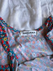 Blue Floral Print Midi Swimming Dress