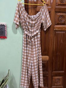 Checkered Off-Shoulder Jumpsuit