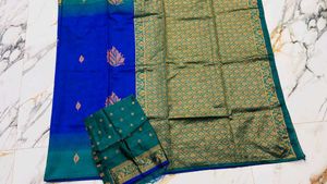 Vibrant Blue Silk Saree with unstitched blouse