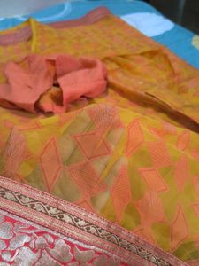 Elegant Orange Saree with Embellishments