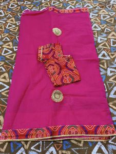 Orange Saree with Blue Blouse