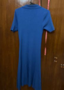 Blue Collared Knit Midi Dress