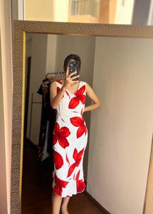 Red Floral Midi Dress