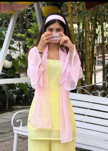 Elegant Yellow Kurta Set with Pink Dupatta