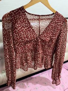 Chic maroon Floral Print Blouse