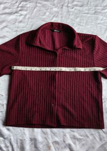 Maroon Textured Button-Up Shirt