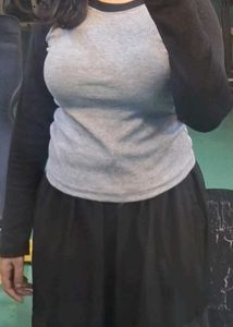 Grey &amp; Black Raglan Long Sleeve Top