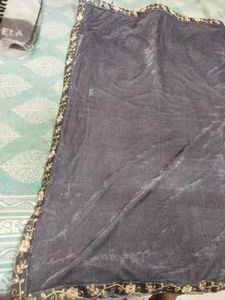 velvet grey saree with stiched blouse