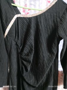 Elegant Black Ruched Dress with Rhinestone Detail