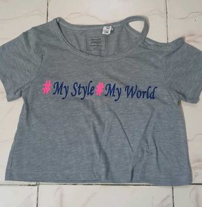 Grey Cold Shoulder T-Shirt