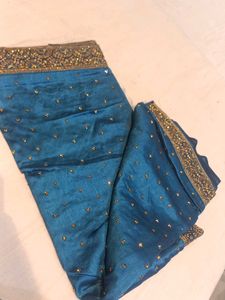 New With Tag Teal Blue Embellished Saree💞