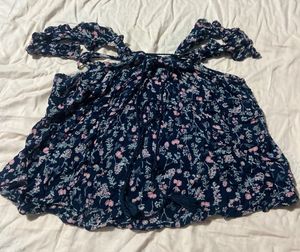 Off Shoulder Floral Print Navy Blue Top