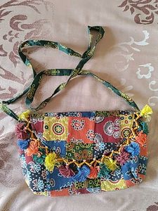 Boho Patchwork Sling Bag with Tassels