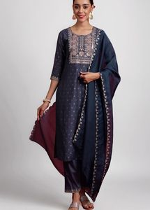 Elegant Navy Blue Embroidered Kurta Set