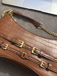 Chic Brown Croc Embossed Shoulder Bag