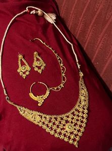 Gold Necklace Set with earrings, nose ring
