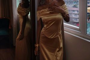 Savana Elegant Gold Off-Shoulder Ruched Dress