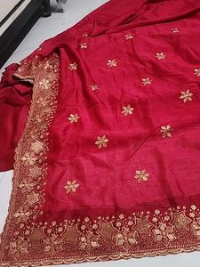Elegant Red & Gold Embroidered Saree