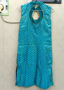 Turquoise Kurta with Gold Print
