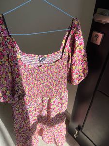Floral Smocked Square Neck Dress