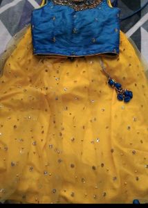 Yellow & Blue Embellished Lehenga Choli