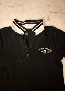 Black Polo Neck Dress with Striped Collar