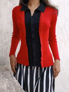 Red Ribbed Fitted Y2k Bella Hadid Top