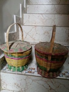 Set of 2 Woven Baskets with Lids