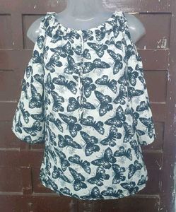 Stylish Cold Shoulder Butterfly Print Top