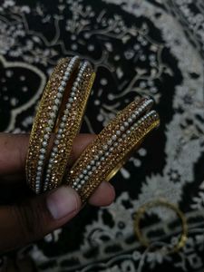 Sparkling Gold & Pearl Bangles