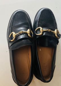 Black Loafers with Gold Bit Detail