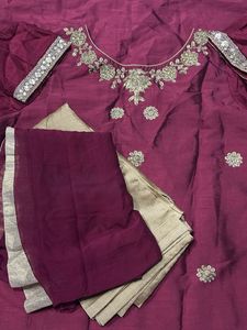 Elegant Maroon Kurta Set with Gold Embroidery