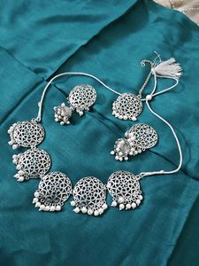 Silver Oxidised Necklace and Earring Set