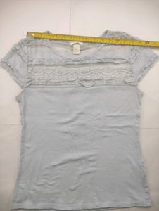 Light Blue Lace Trim Top