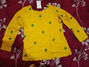 Yellow top with Green Embroidery