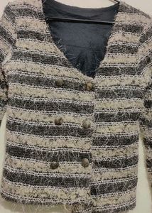Dark Grey &amp; Cream Winter Blazer For Girl 14- 16 Ye
