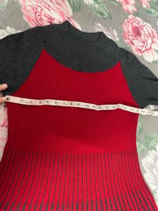 Red &amp; Gray Knit woolen Dress