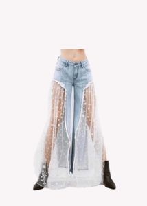 Wide-Leg Jeans with Sheer Overlay