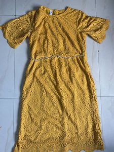 Elegant Yellow Lace Dress