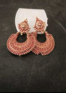 Red Bandhani Kurta Set with Earrings free