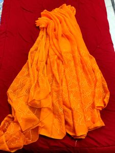 Orange Embroidered Saree( pure chiffon)✨